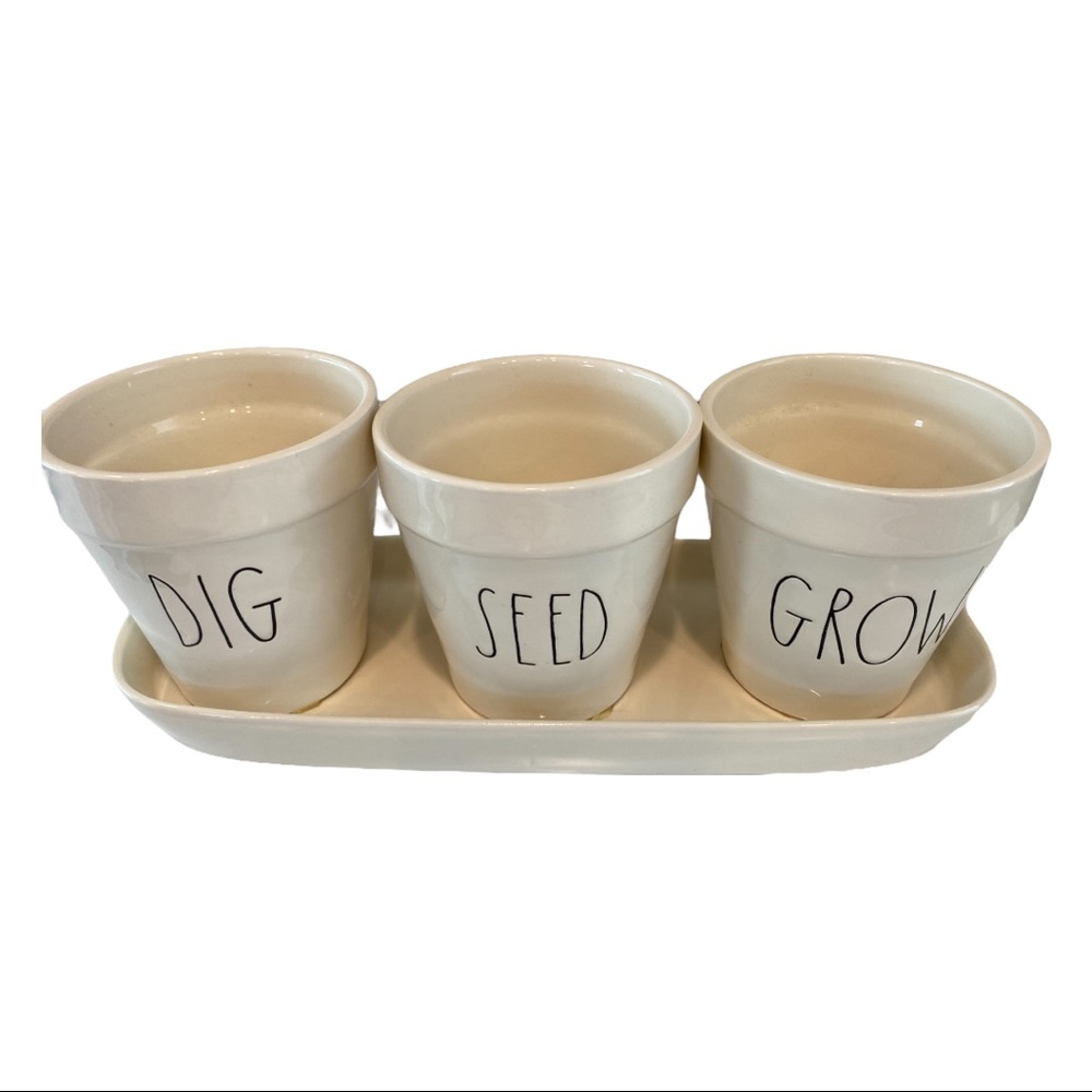 Rae Dunn Dig Seed Grow Four Piece Planter Set - Picture 2 of 7